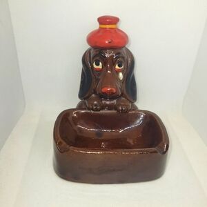 Mid Century Bassett Hound Crying/ Sick Redware Ashtray  made in Japan